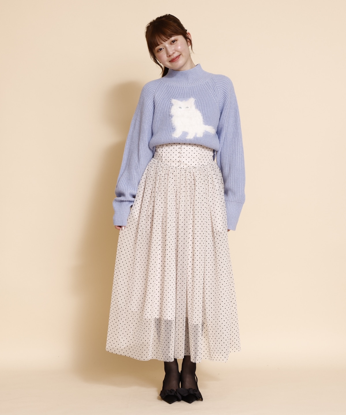 ドットチュールフレアスカート
