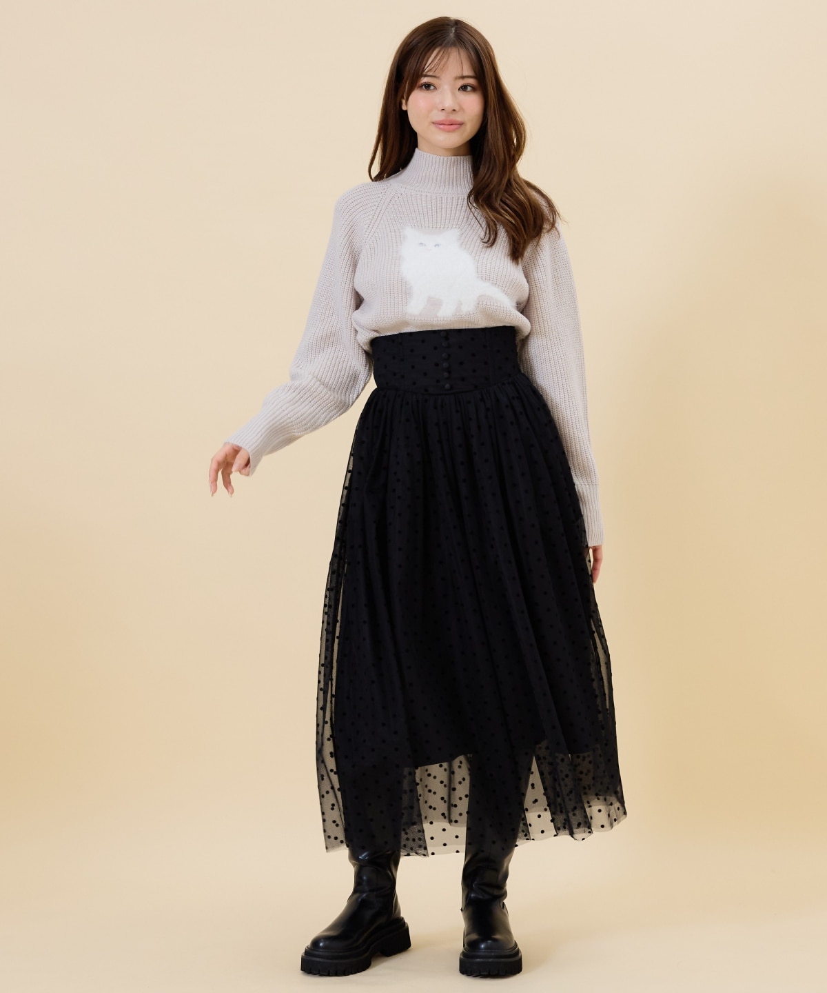 ドットチュールフレアスカート