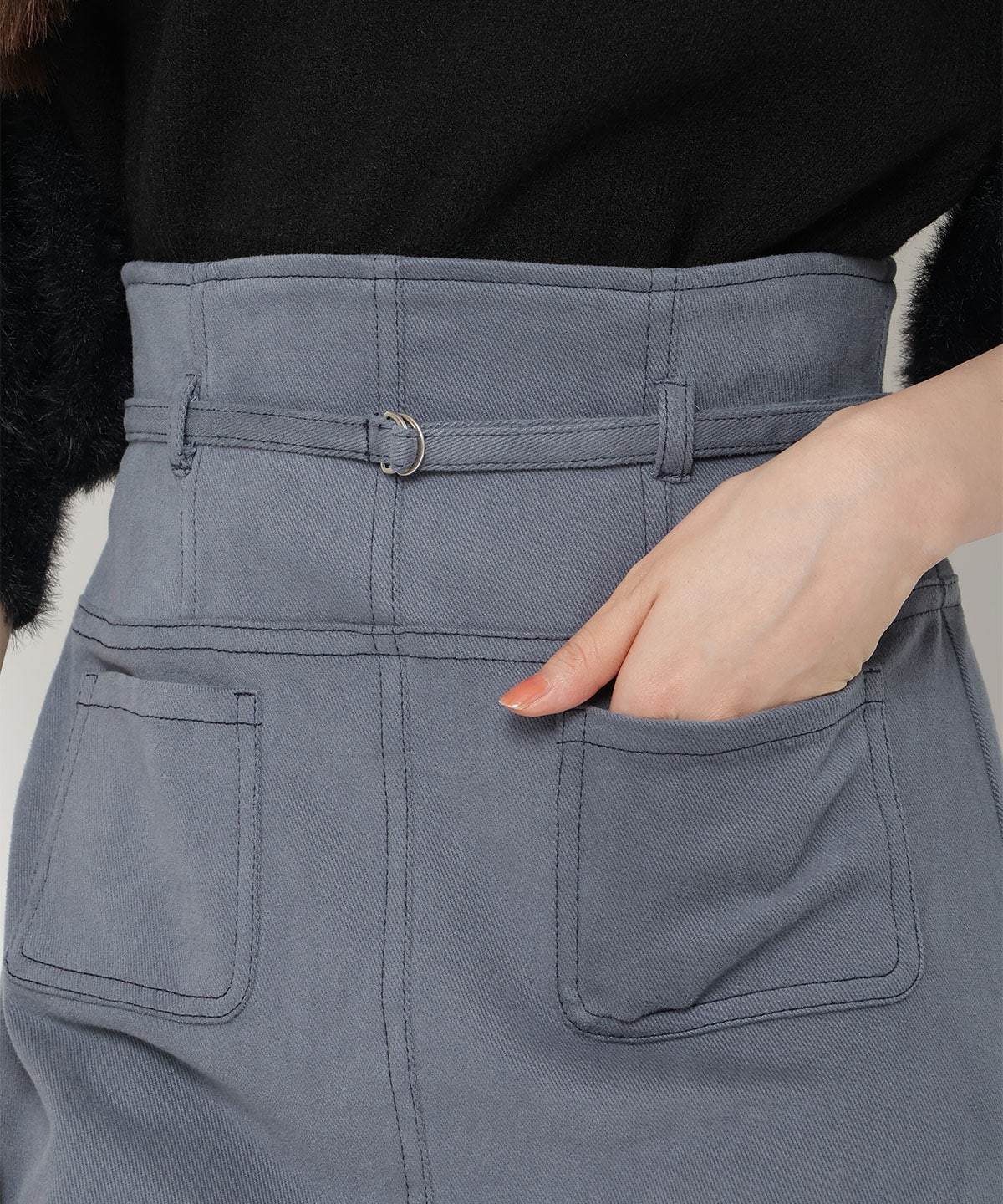 配色ステッチＡラインスカート