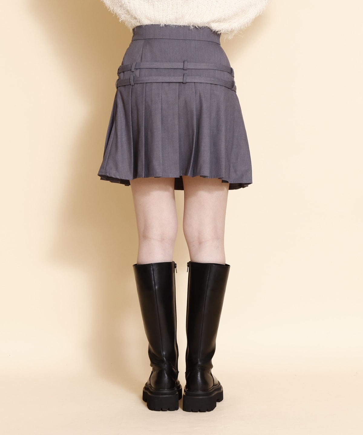ダブルベルトプリーツミニスカート