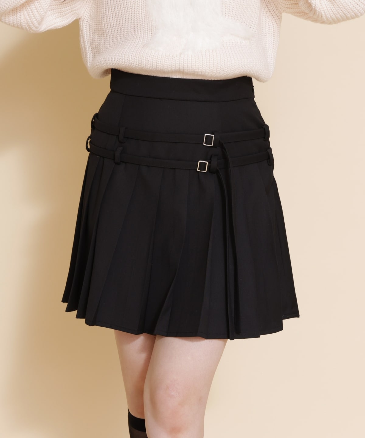 ダブルベルトプリーツミニスカート