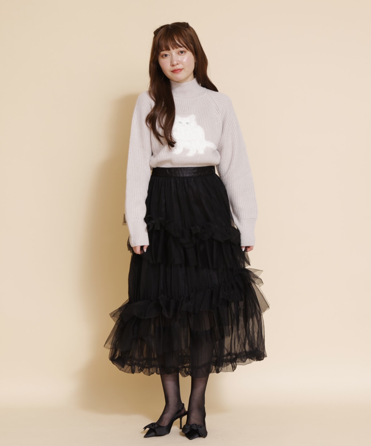 チュールフリルティアードスカート