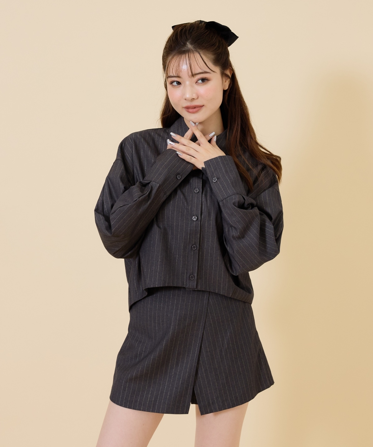 【セットアップ可能】ゴールドラメストライプラップショートパンツ