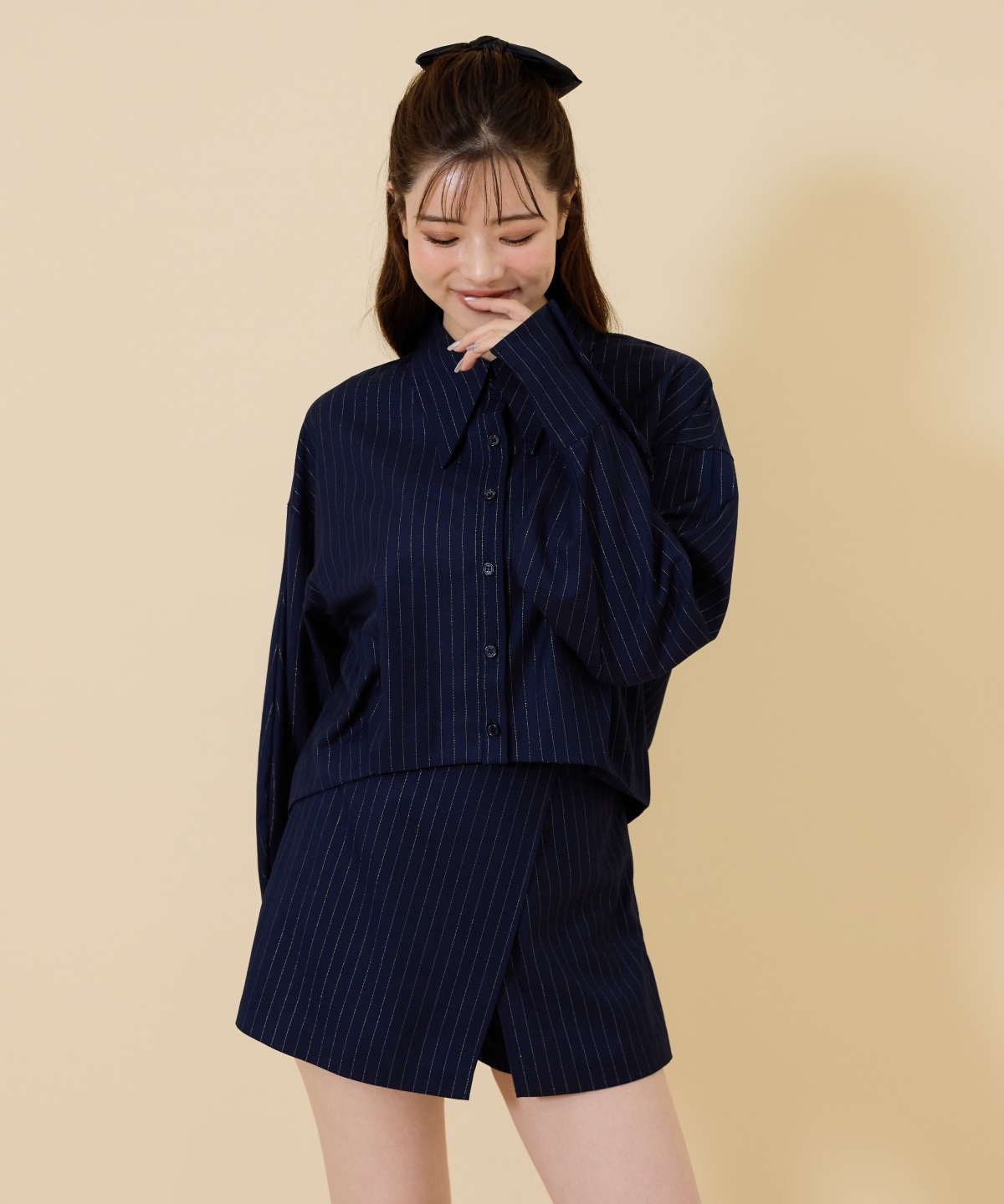 【セットアップ可能】ゴールドラメストライプラップショートパンツ