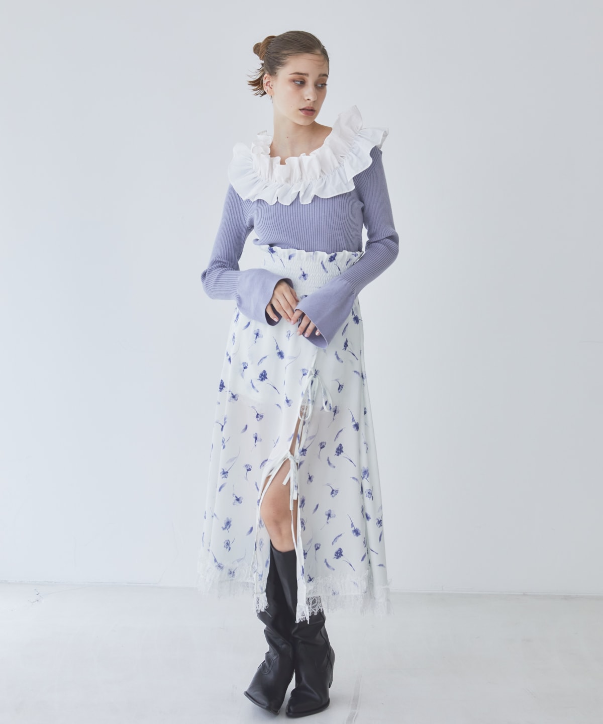 フリルドッキングリブニット