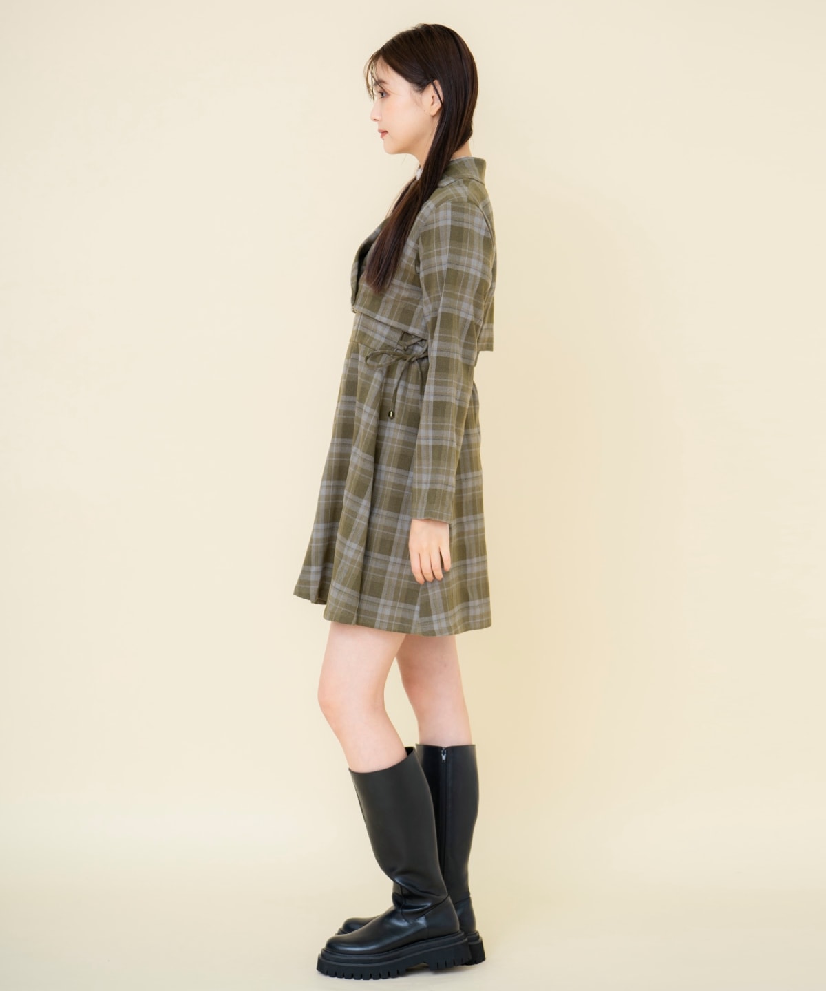 【セットアップ可能】チェックドロストミニワンピース