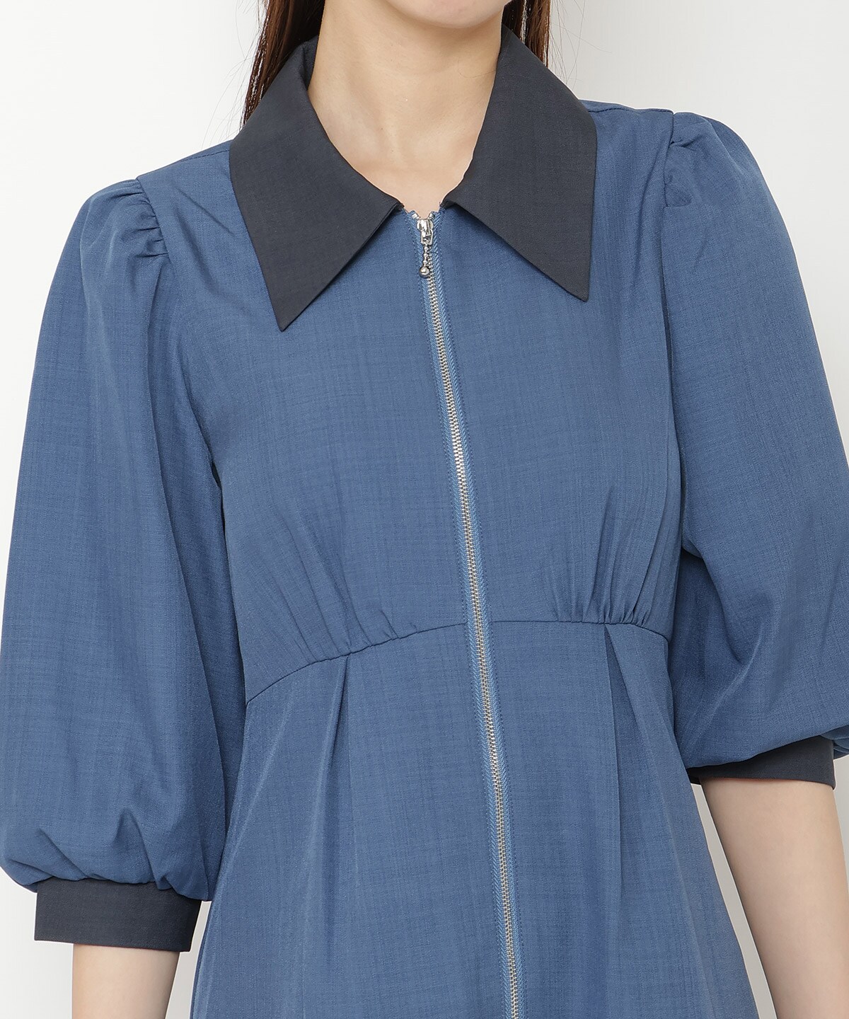 【オンラインショップ・ルミネ店限定】バイカラーフロントジップミニワンピース