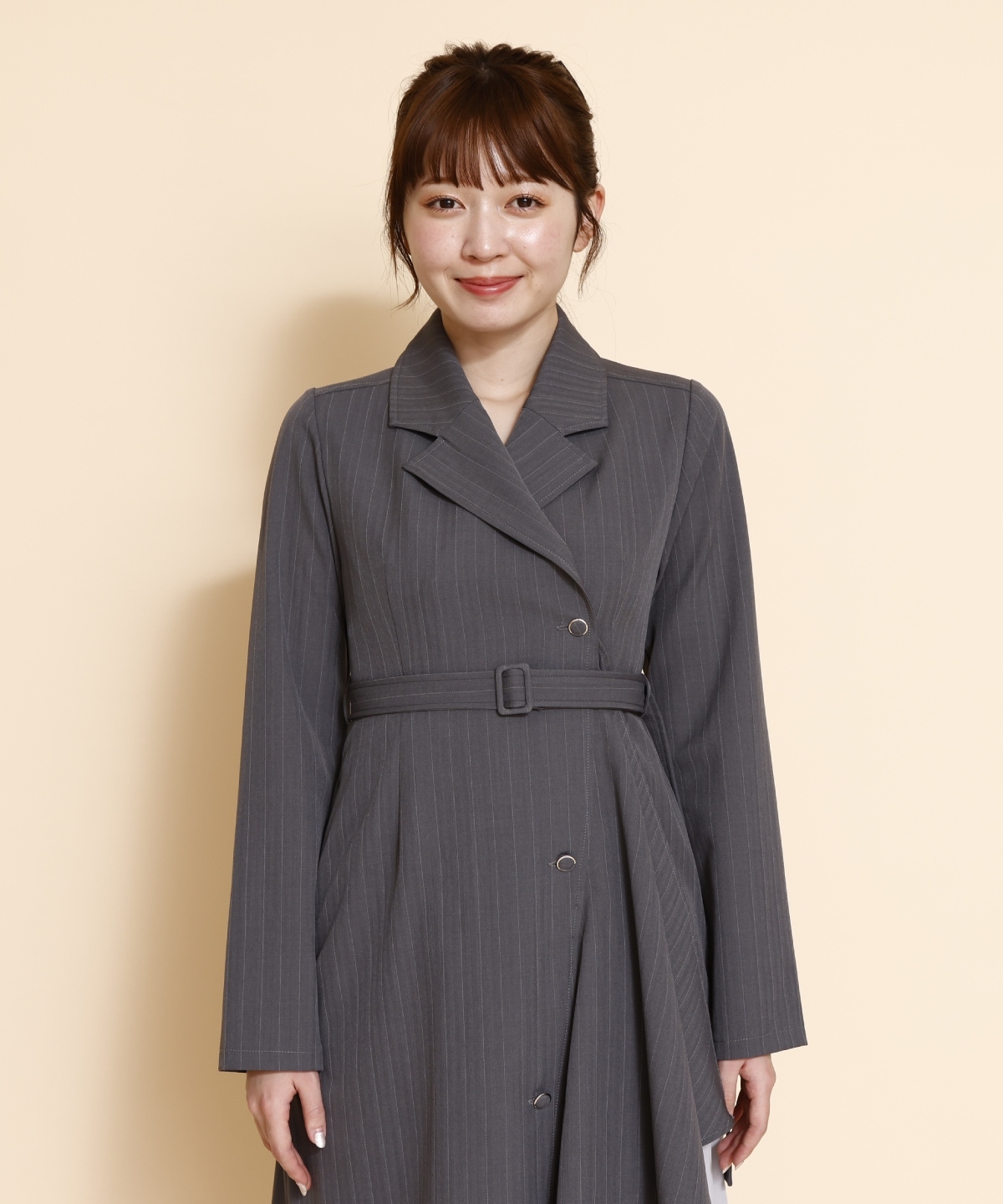 サイドプリーツストライプワンピース