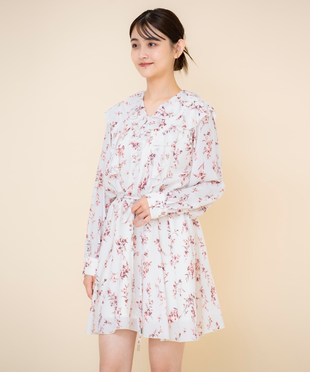 フローラルプリントシフォンミニワンピース