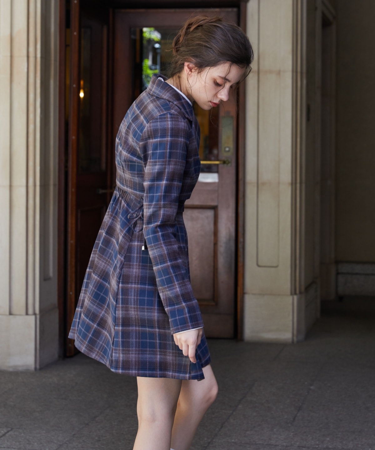 【セットアップ可能】チェックショートダブルジャケット