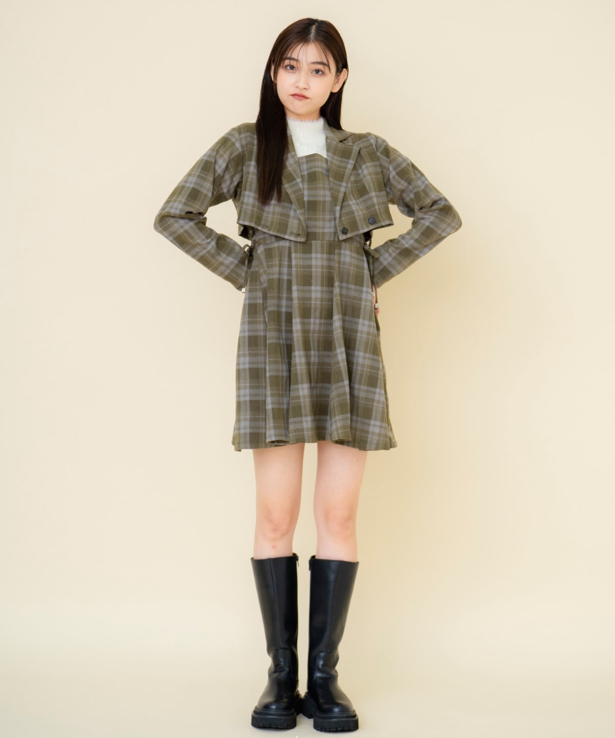 【セットアップ可能】チェックショートジャケット