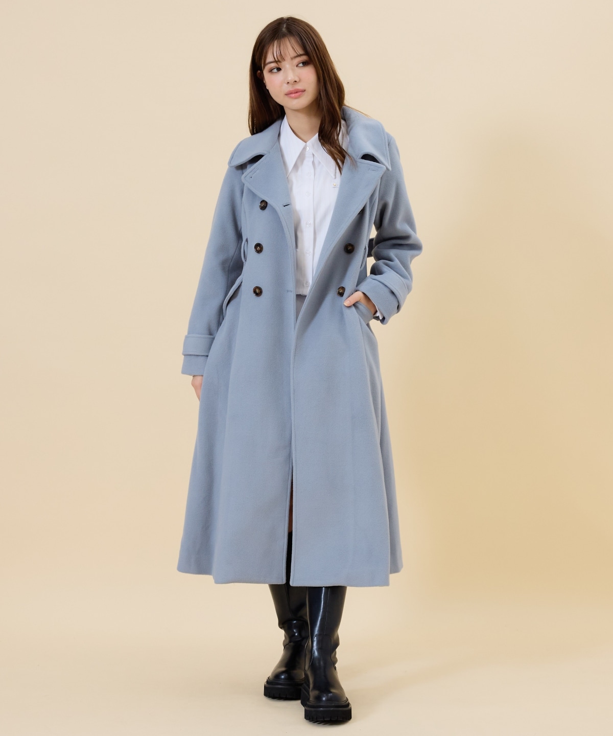 ウールライクダブルロングコート