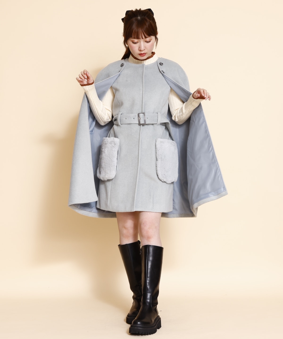 ファーカラースリットスリーブコート