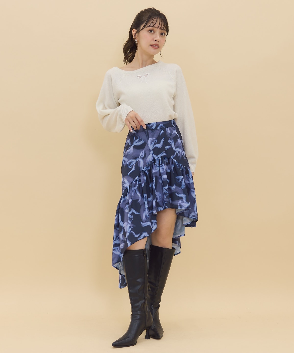 ワンショルリボンレースニット