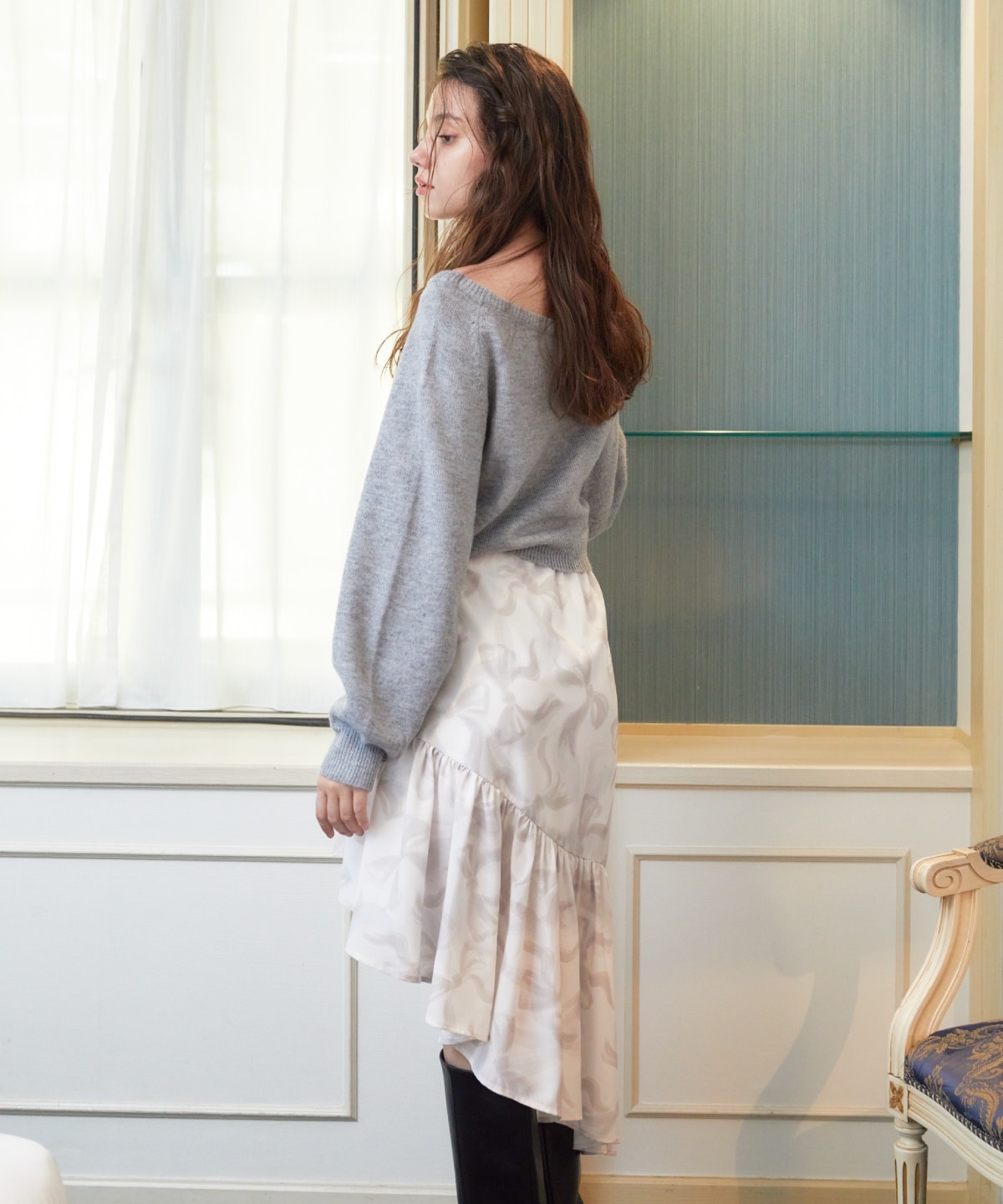 ワンショルリボンレースニット