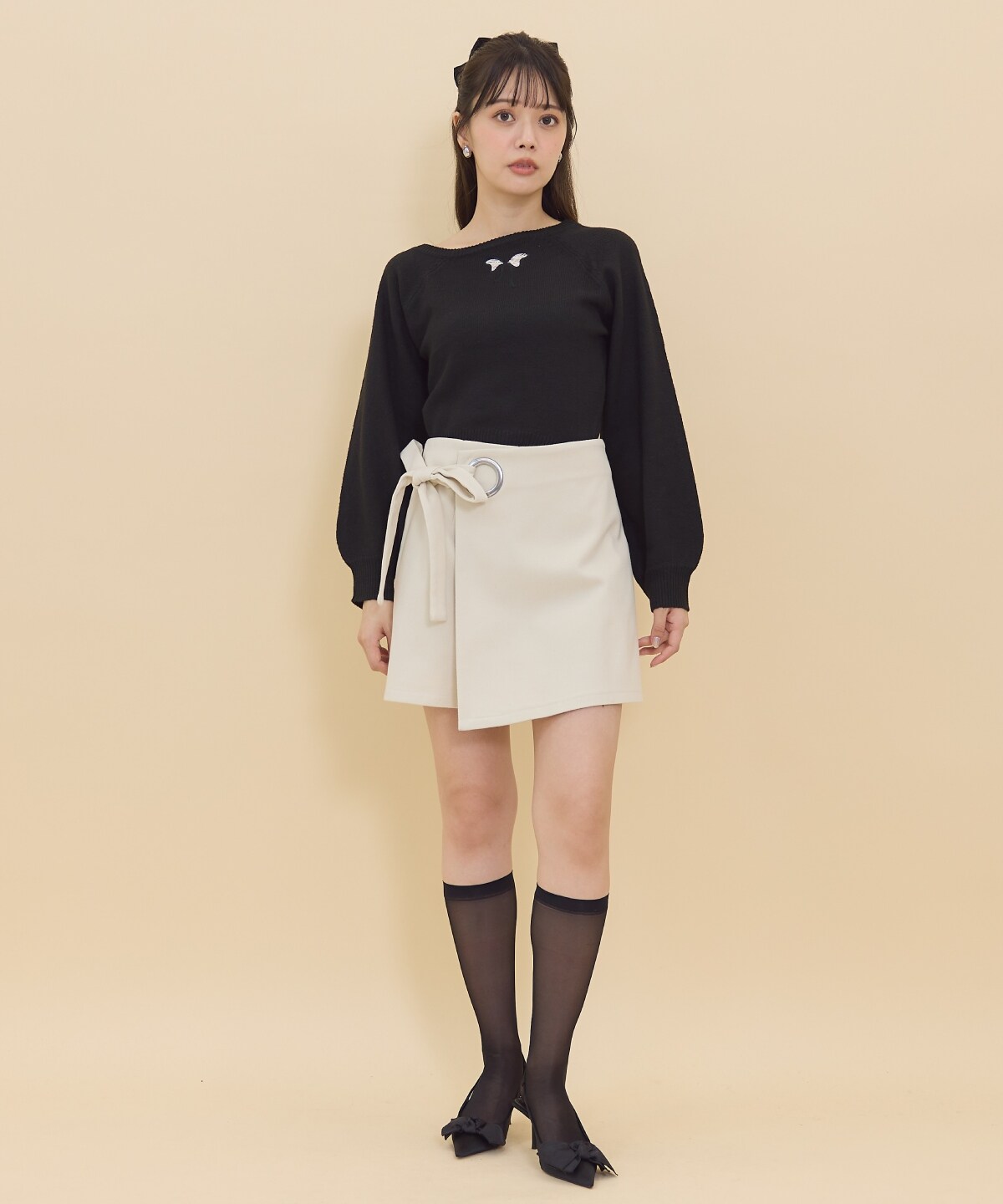 ワンショルリボンレースニット