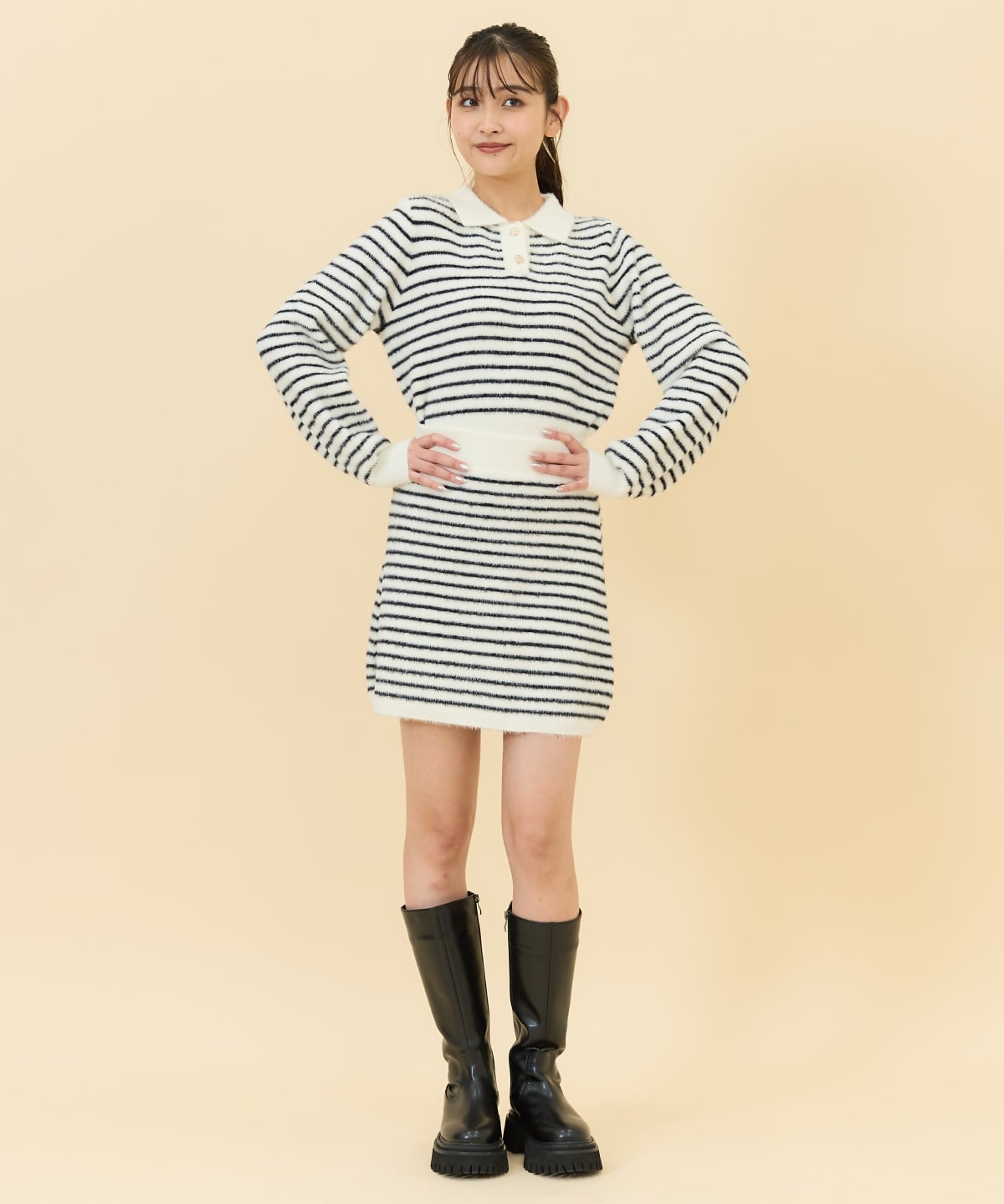 【セットアップ可能】シャギーポロニットトップス