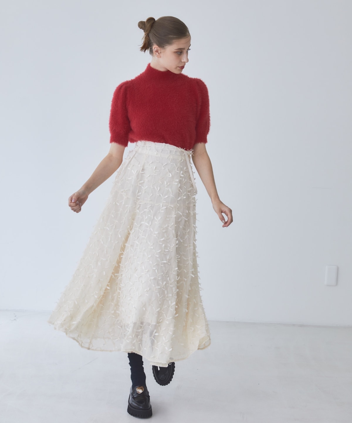 フェザーライク半袖ニットプルオーバー