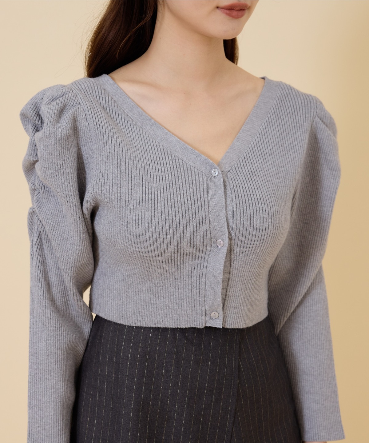 ボリュームショルダーリブカーディガン