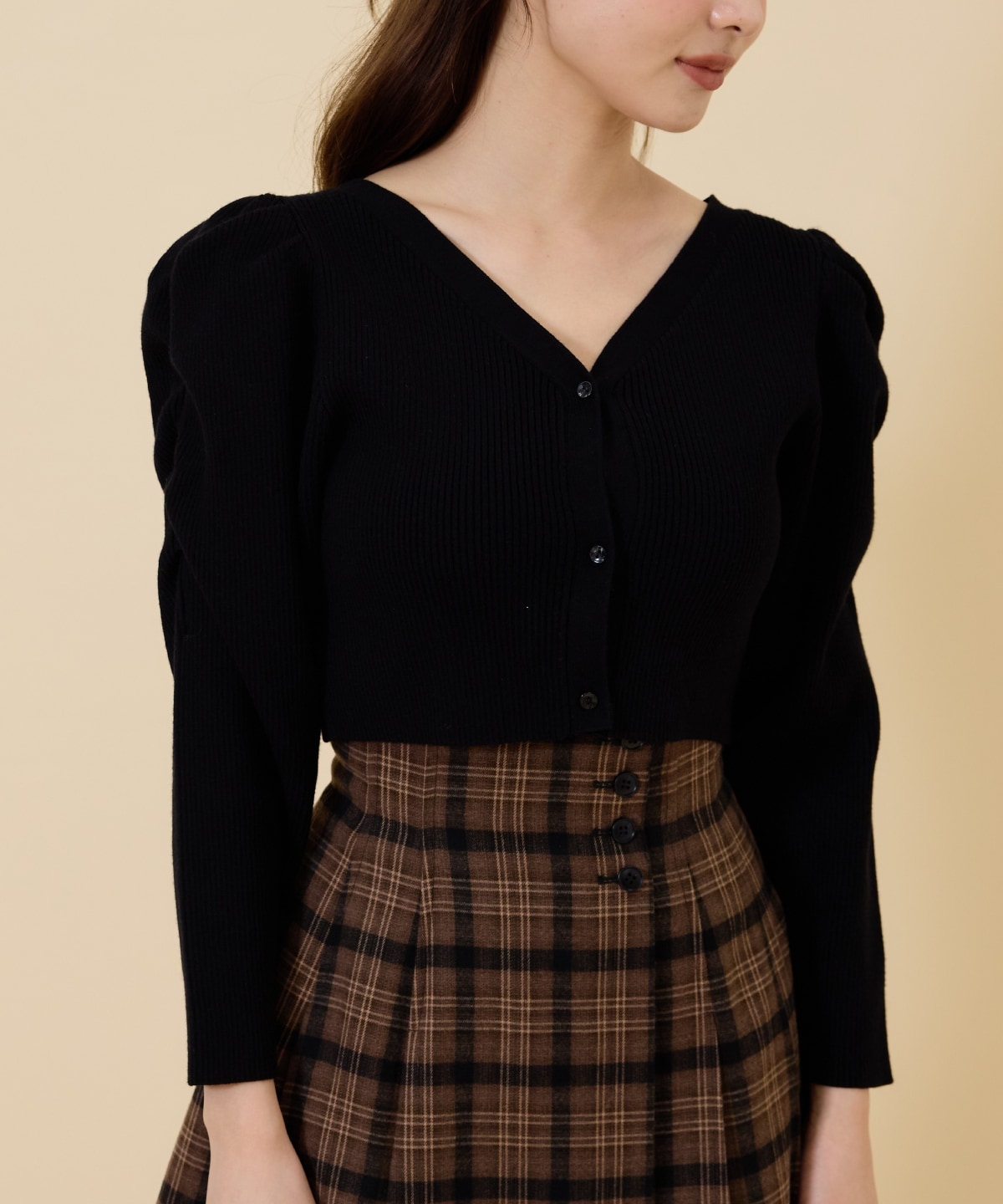 ボリュームショルダーリブカーディガン