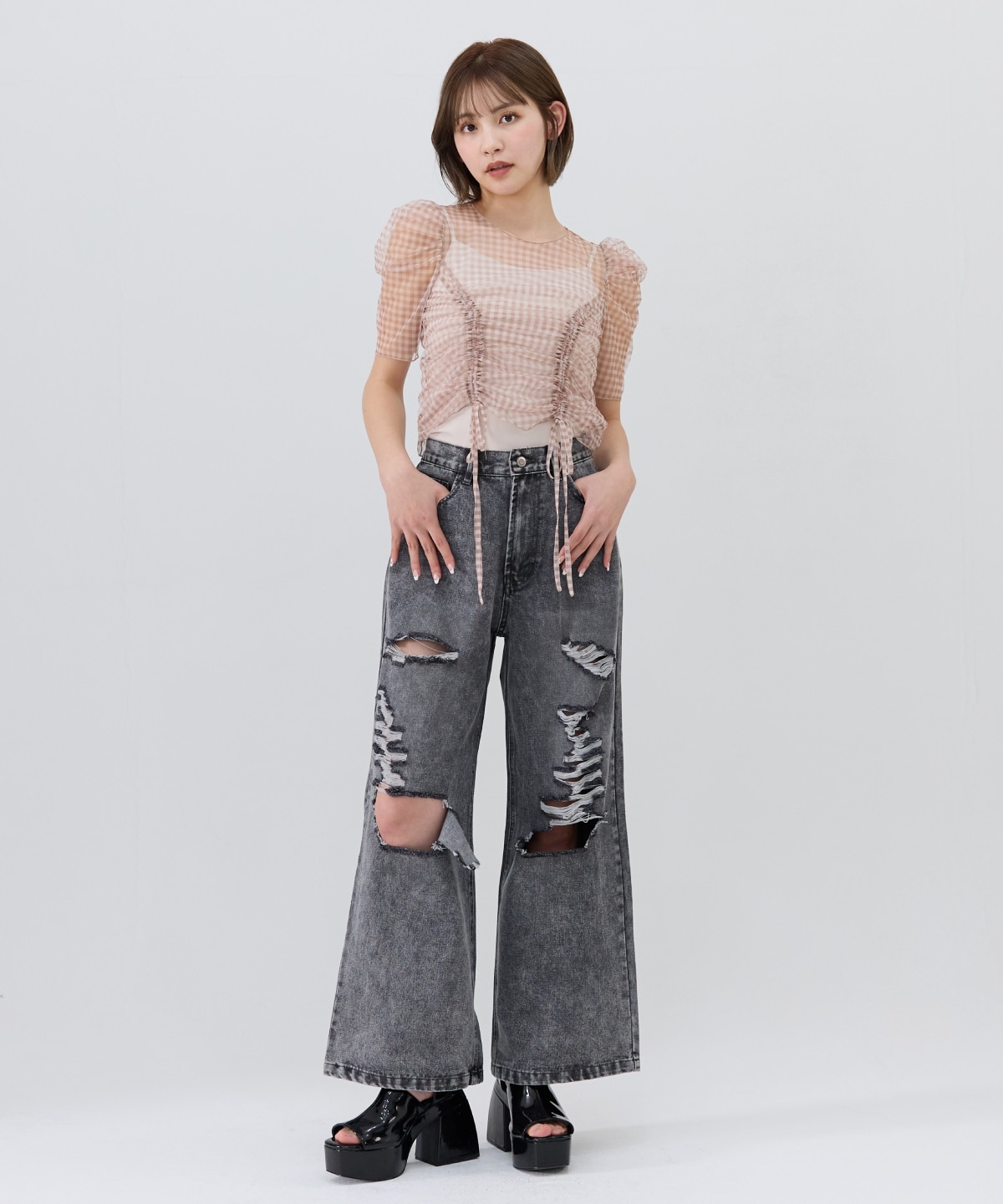 ギンガムチェックチュールトップス