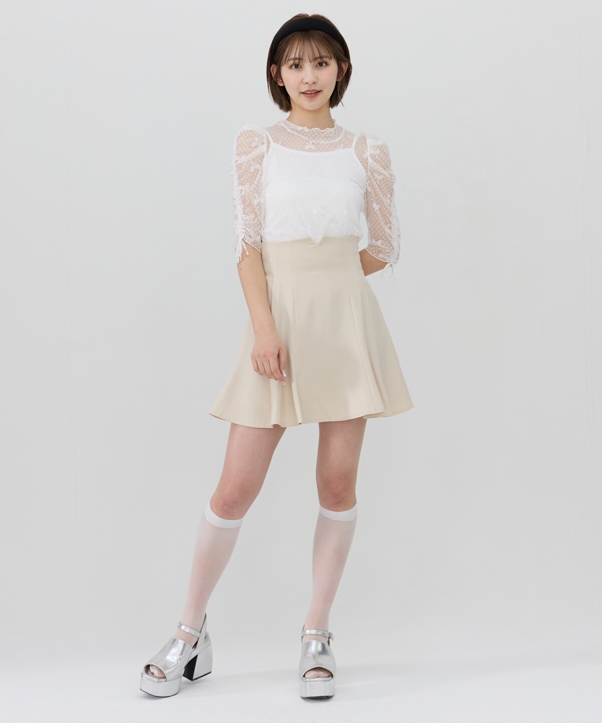 ミニリボン柄シアートップス