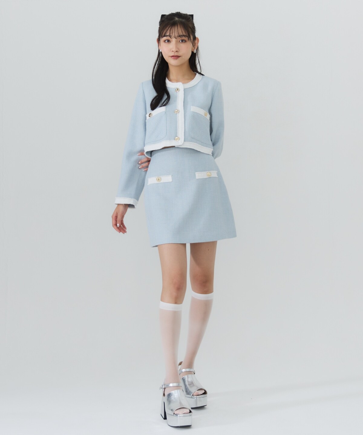 【セットアップ可能】ファンシーツイードミニスカート