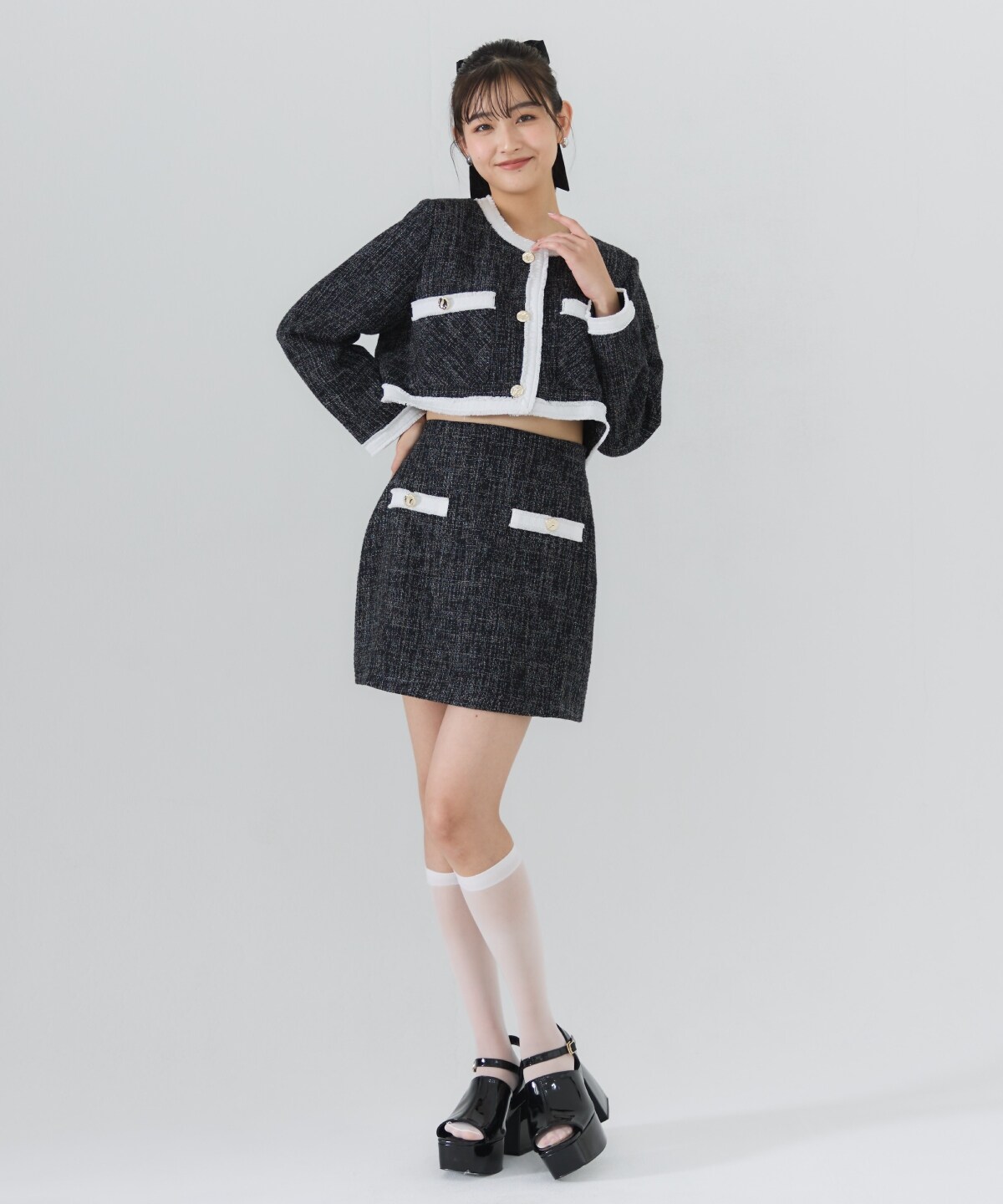 【セットアップ可能】ファンシーツイードミニスカート