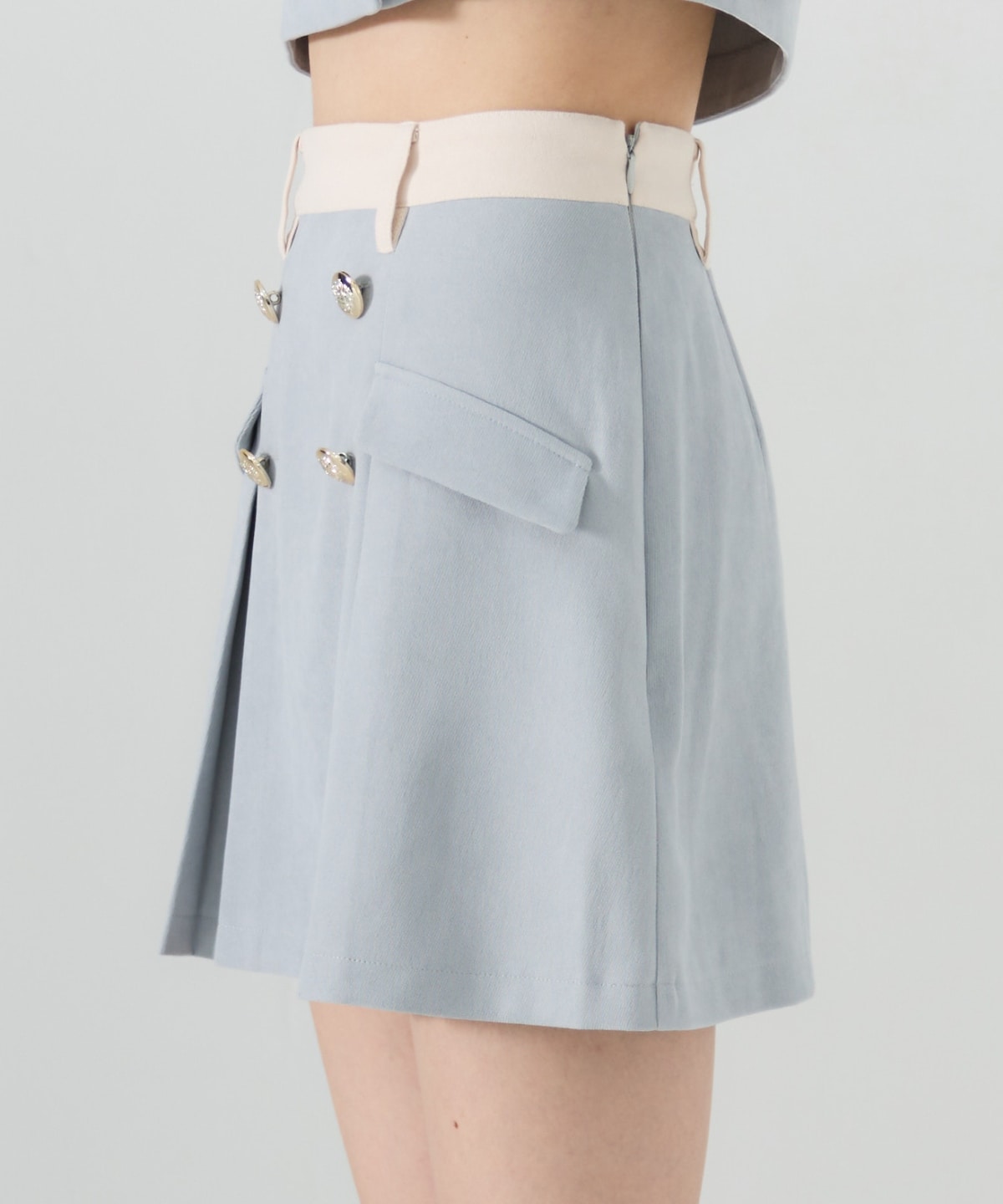 【セットアップ可能】ダブルボタンバイカラーミニスカート