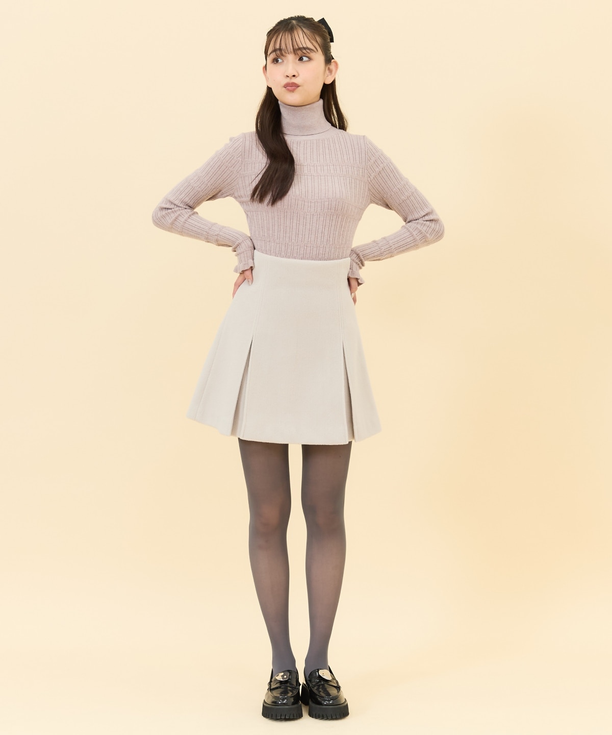 【セットアップ可能】カットメルトンミニスカート