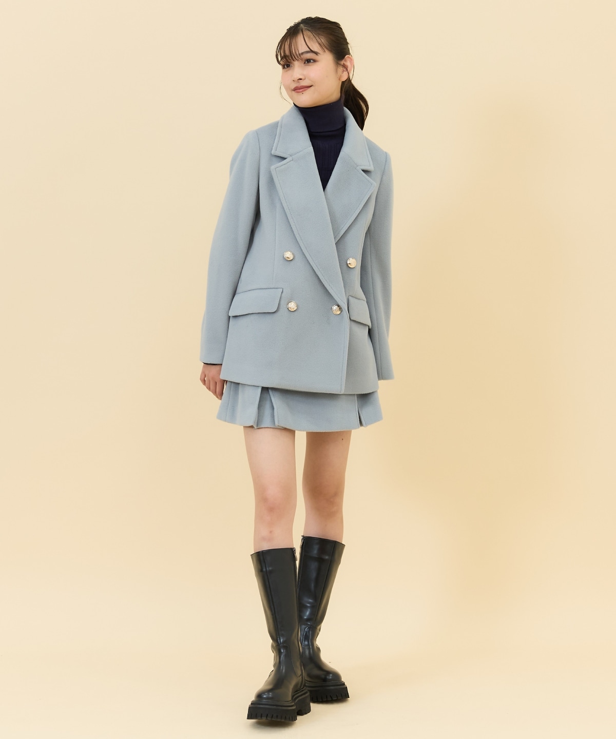 【セットアップ可能】カットメルトンミニスカート