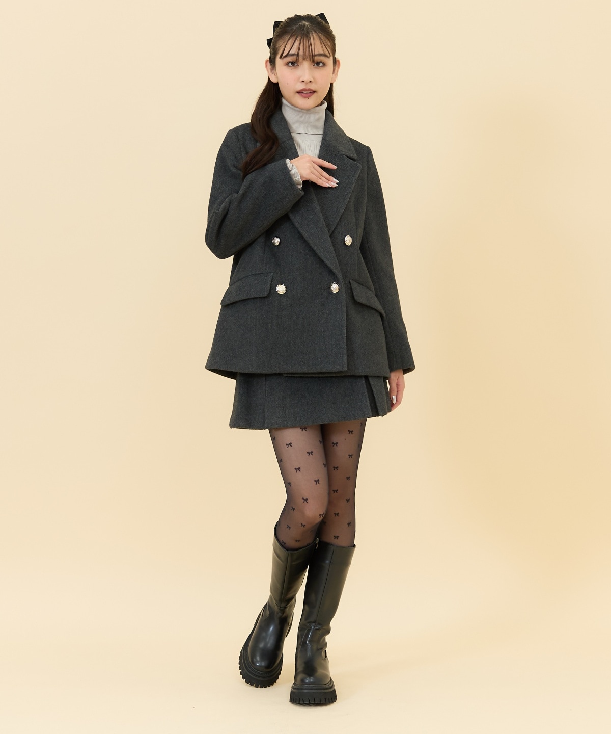 【セットアップ可能】カットメルトンミニスカート