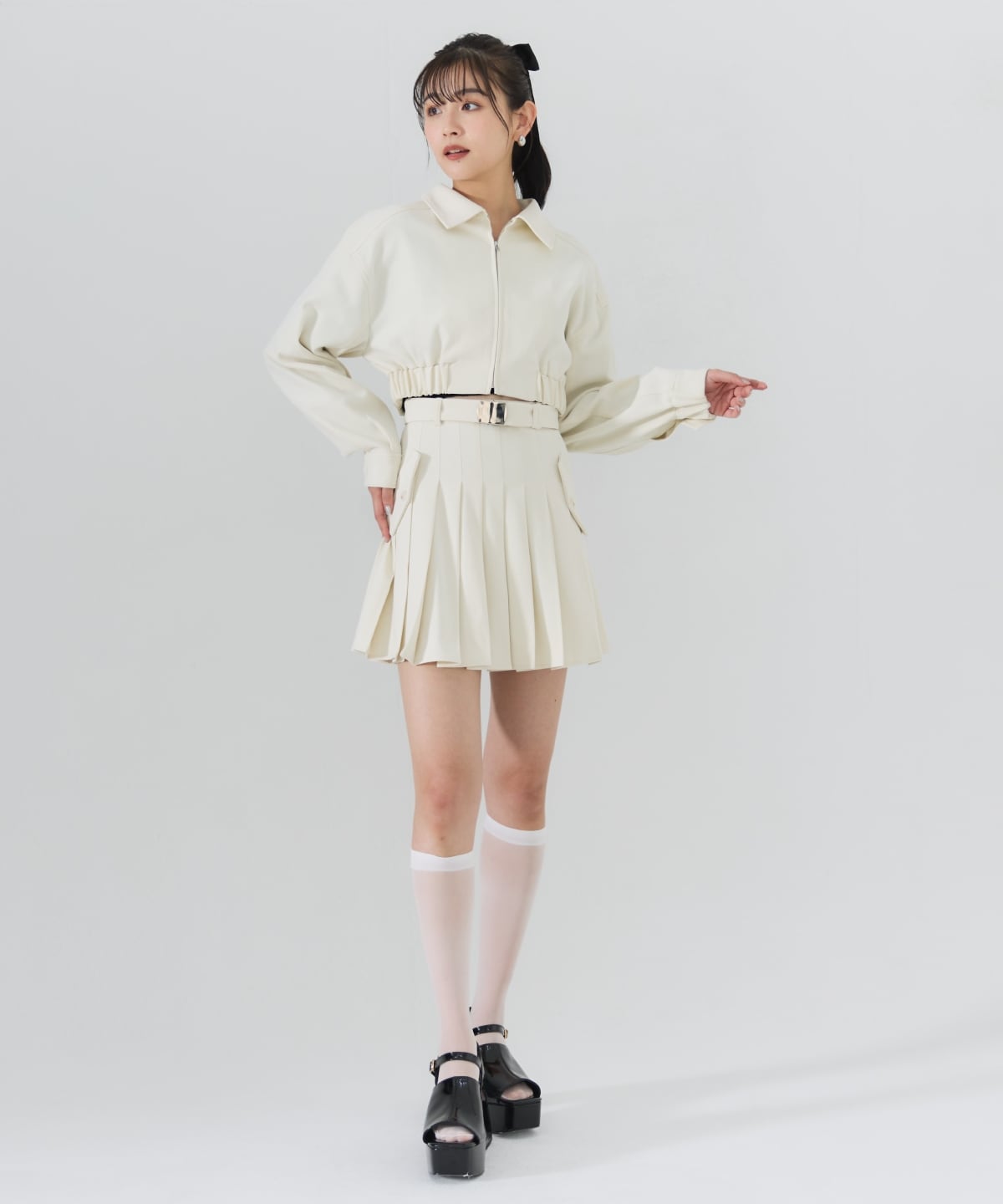 【セットアップ可能】ベルテッドプリーツミニスカート