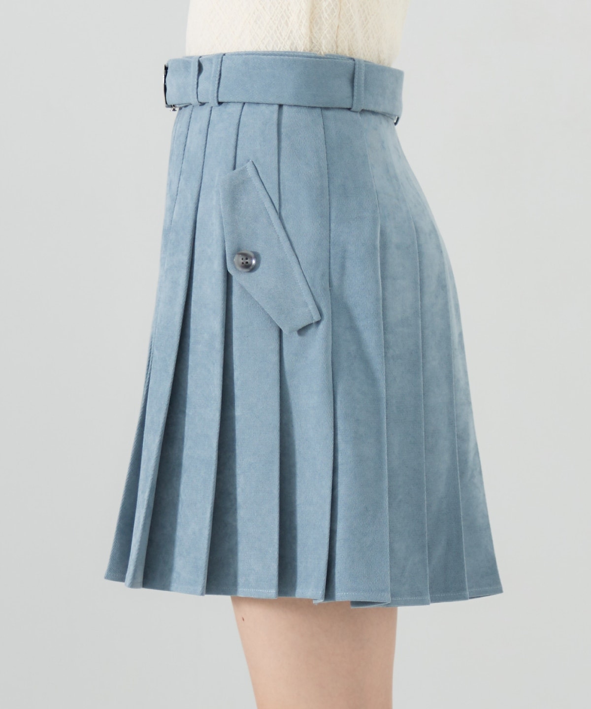 【セットアップ可能】ベルテッドプリーツミニスカート
