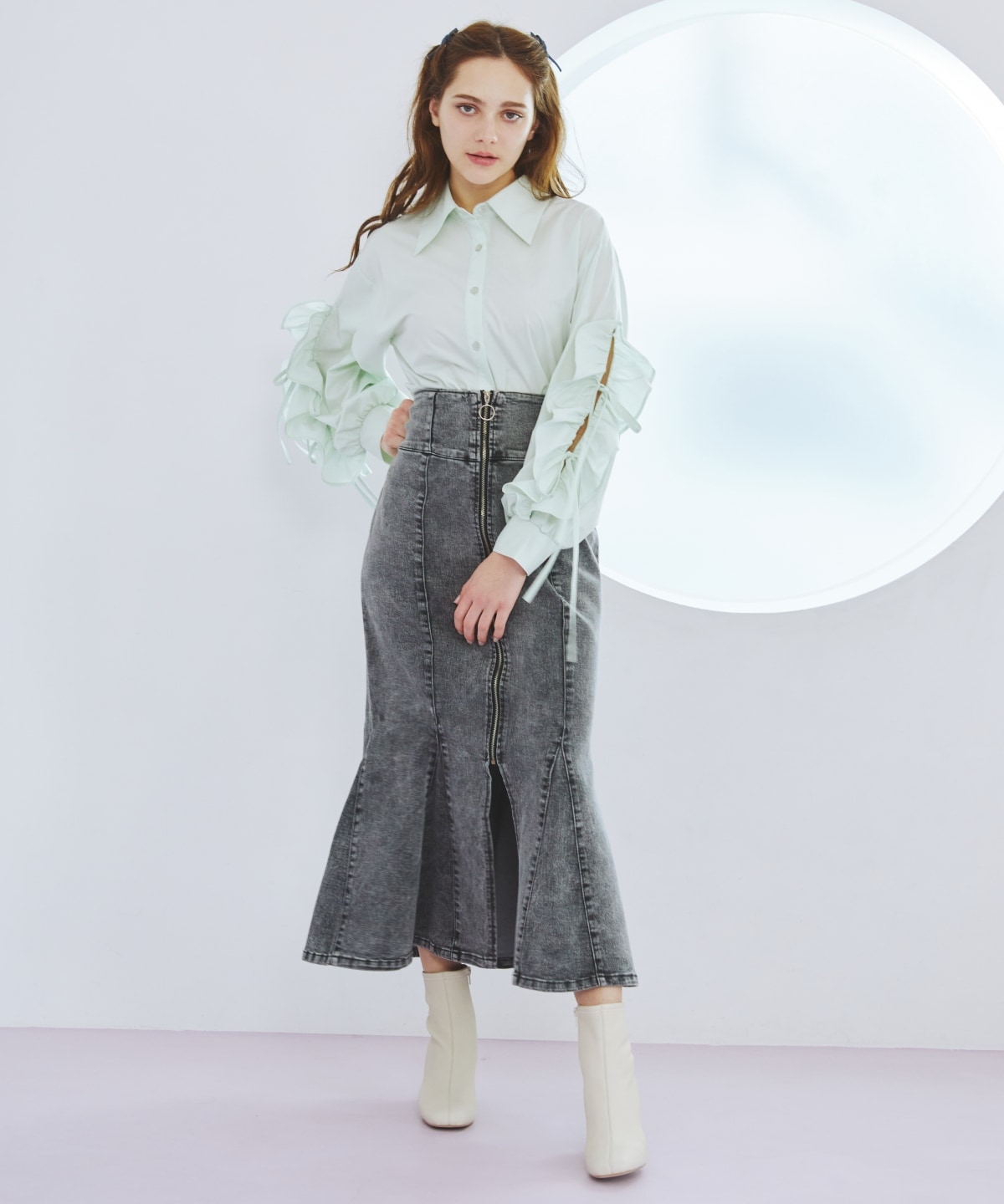 フロントジップデニムマーメイドスカート