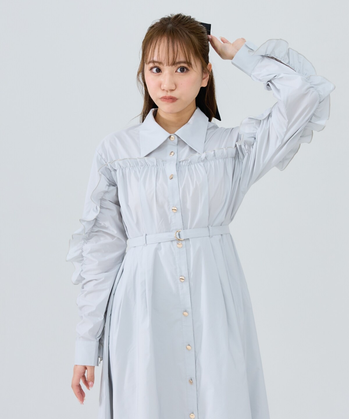 フリルシャツワンピース