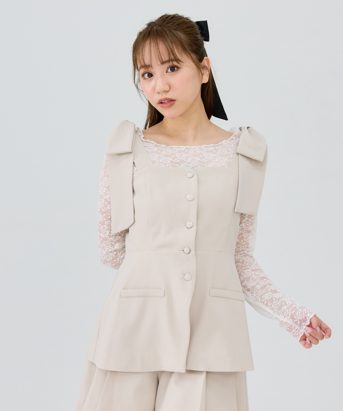 【セットアップ可能】リボンショルダービスチェ