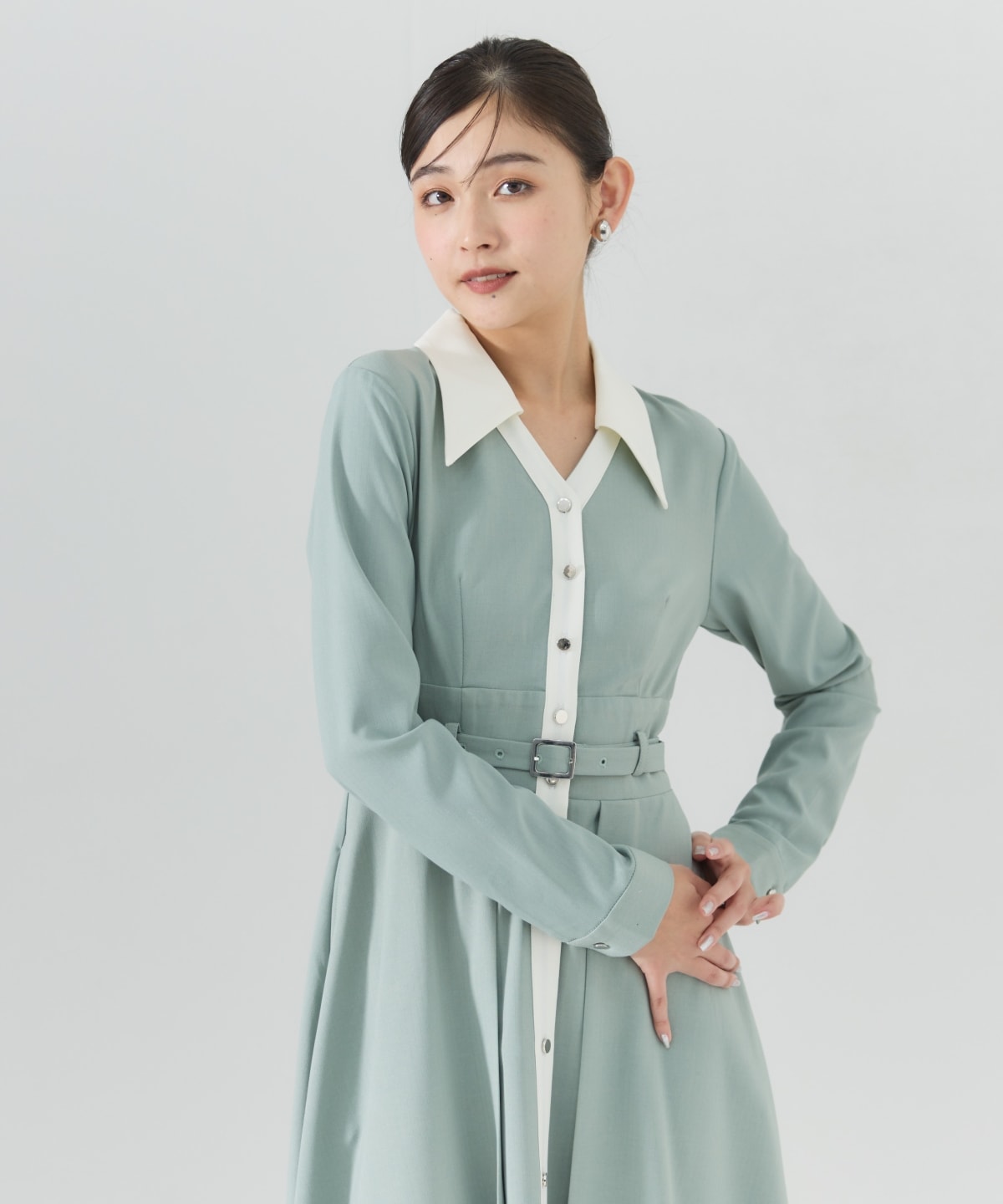 バイカラースキッパーシャツワンピース