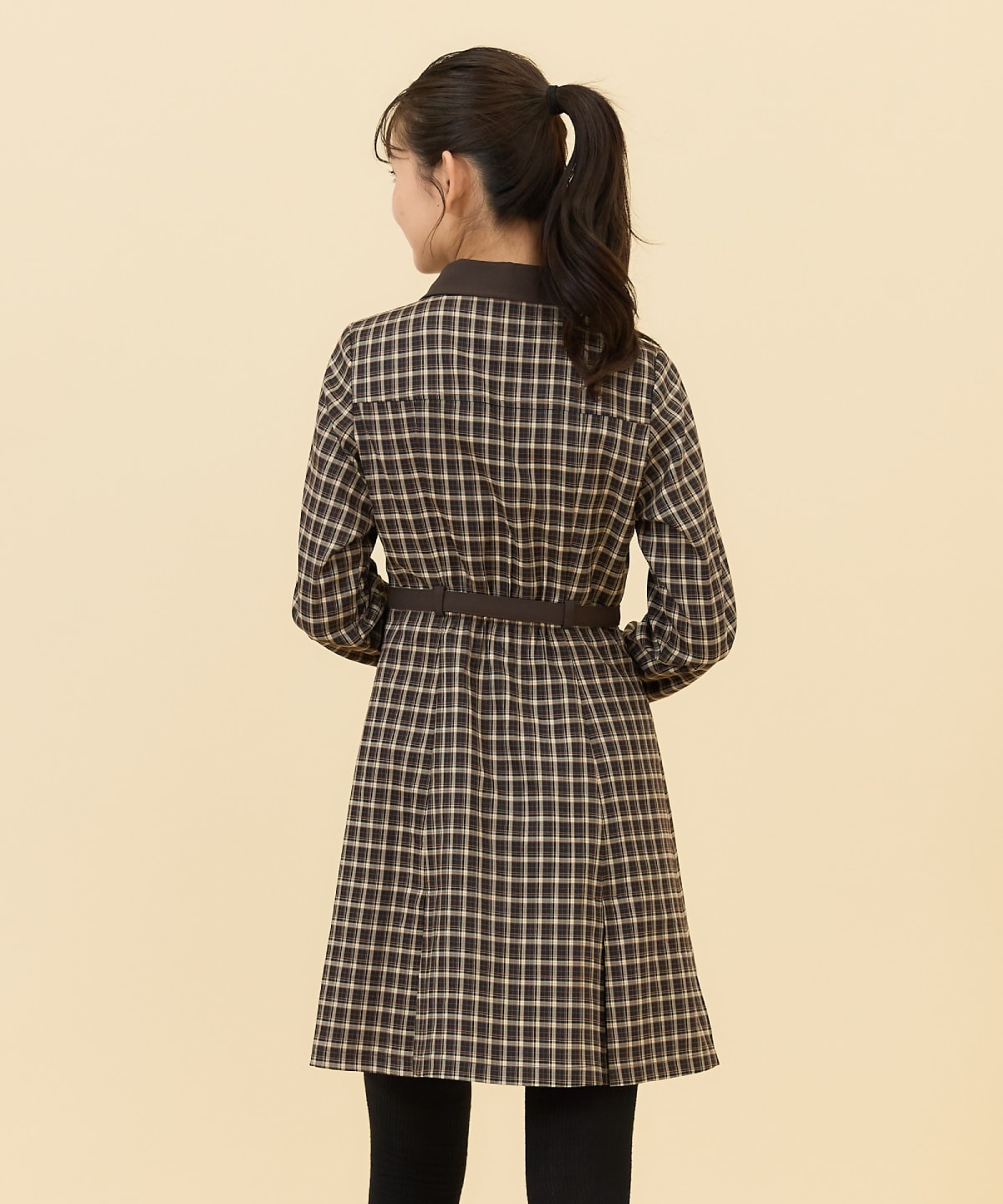 チェックバイカラーミニシャツワンピース