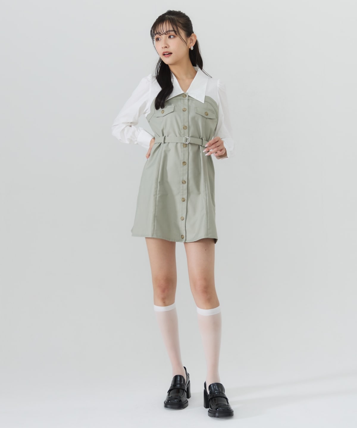レイヤードデザインミニシャツワンピース