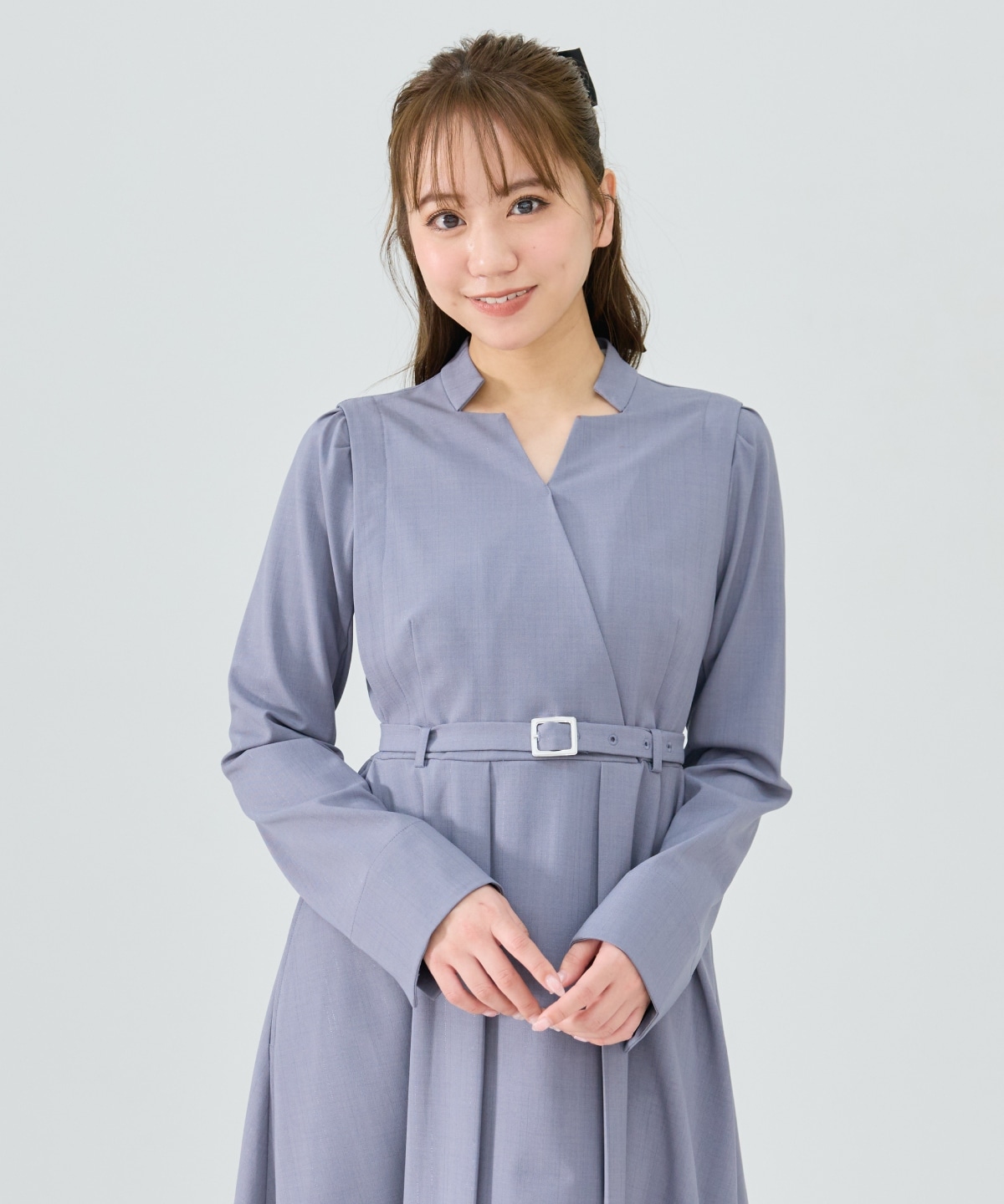 シャドウラメストライプカシュクールワンピース