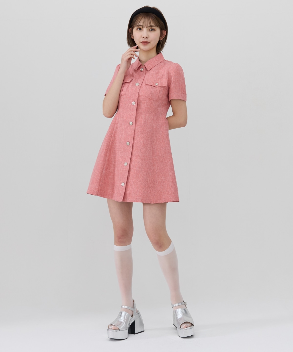 エンブレムボタンシャツワンピース