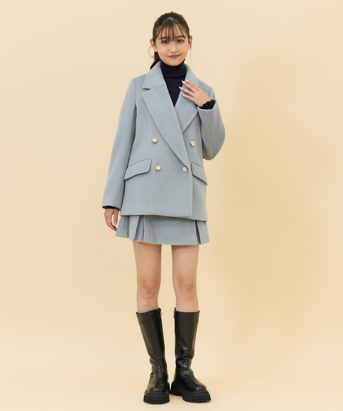 【セットアップ可能】カットメルトンダブルショートコート