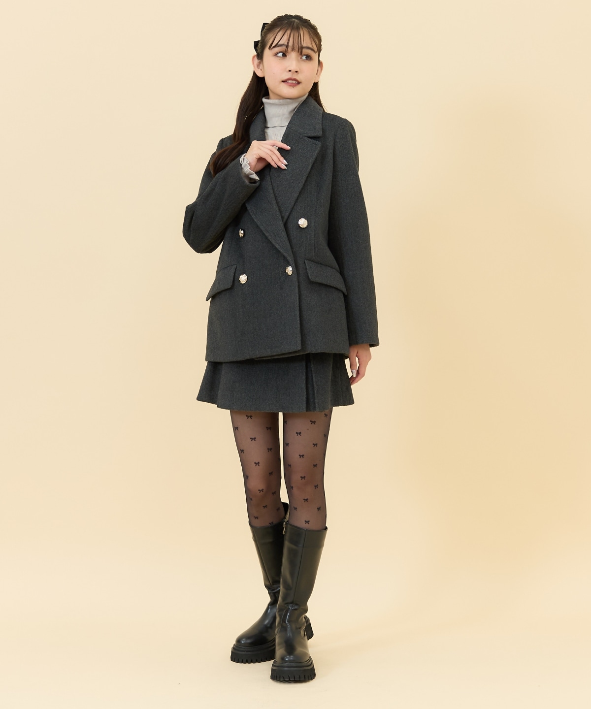 【セットアップ可能】カットメルトンダブルショートコート