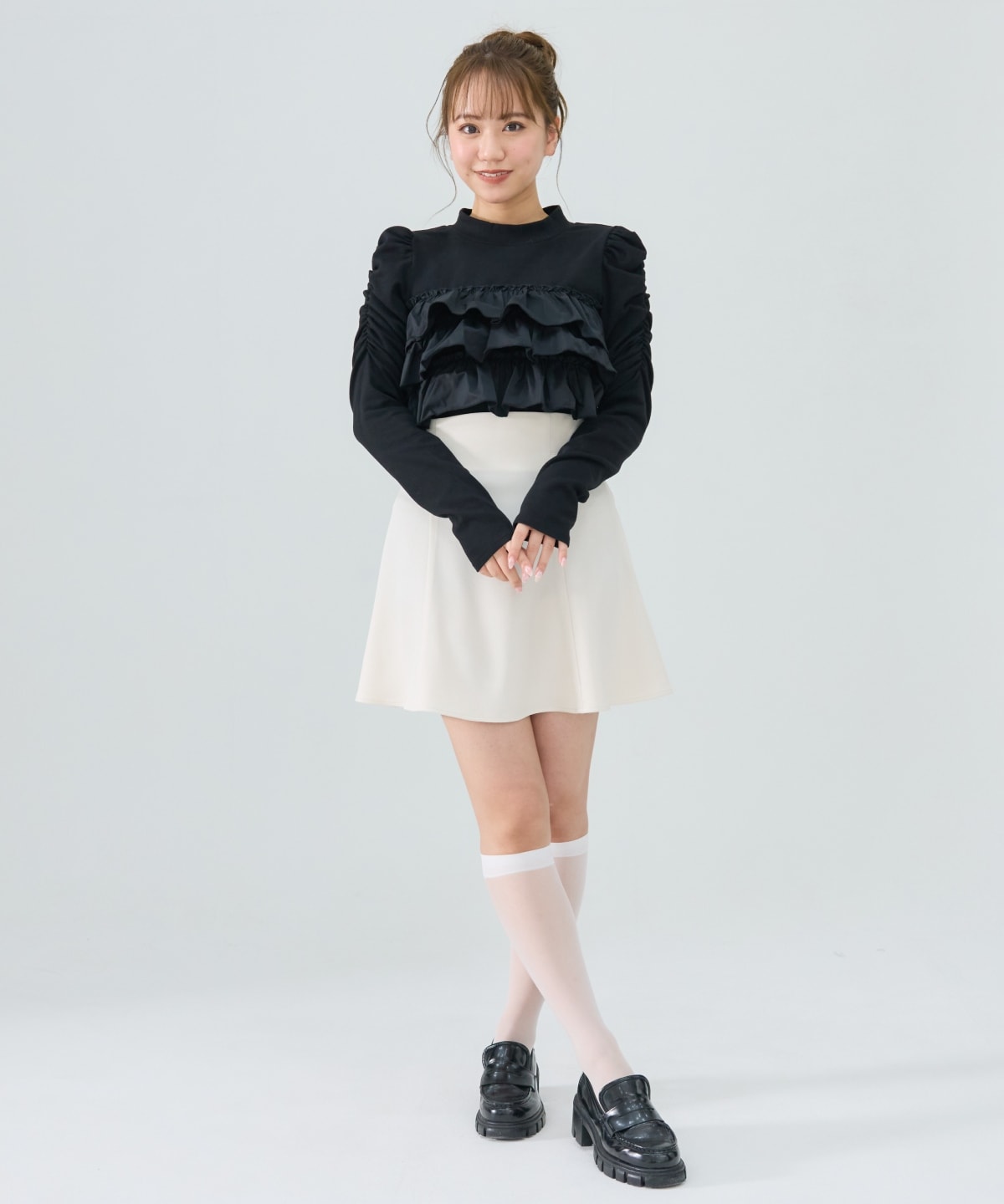 異素材フリルトップス