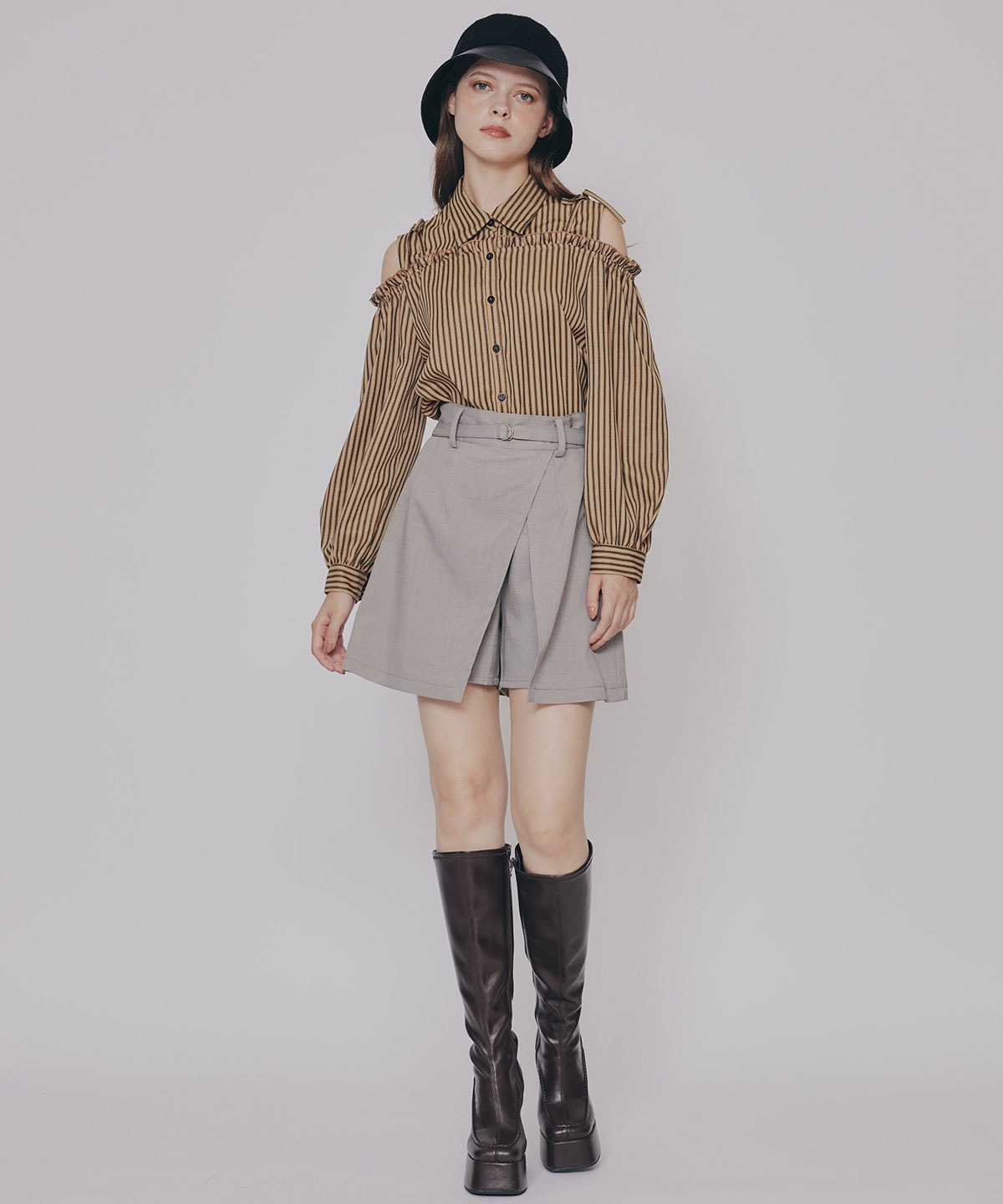 レザーコンビバケットハット