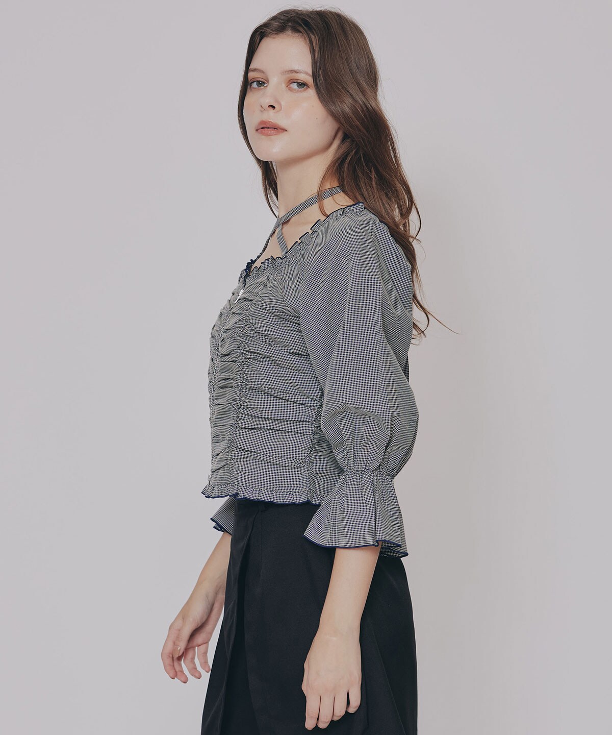 フロントZIPクロスギャザーブラウス