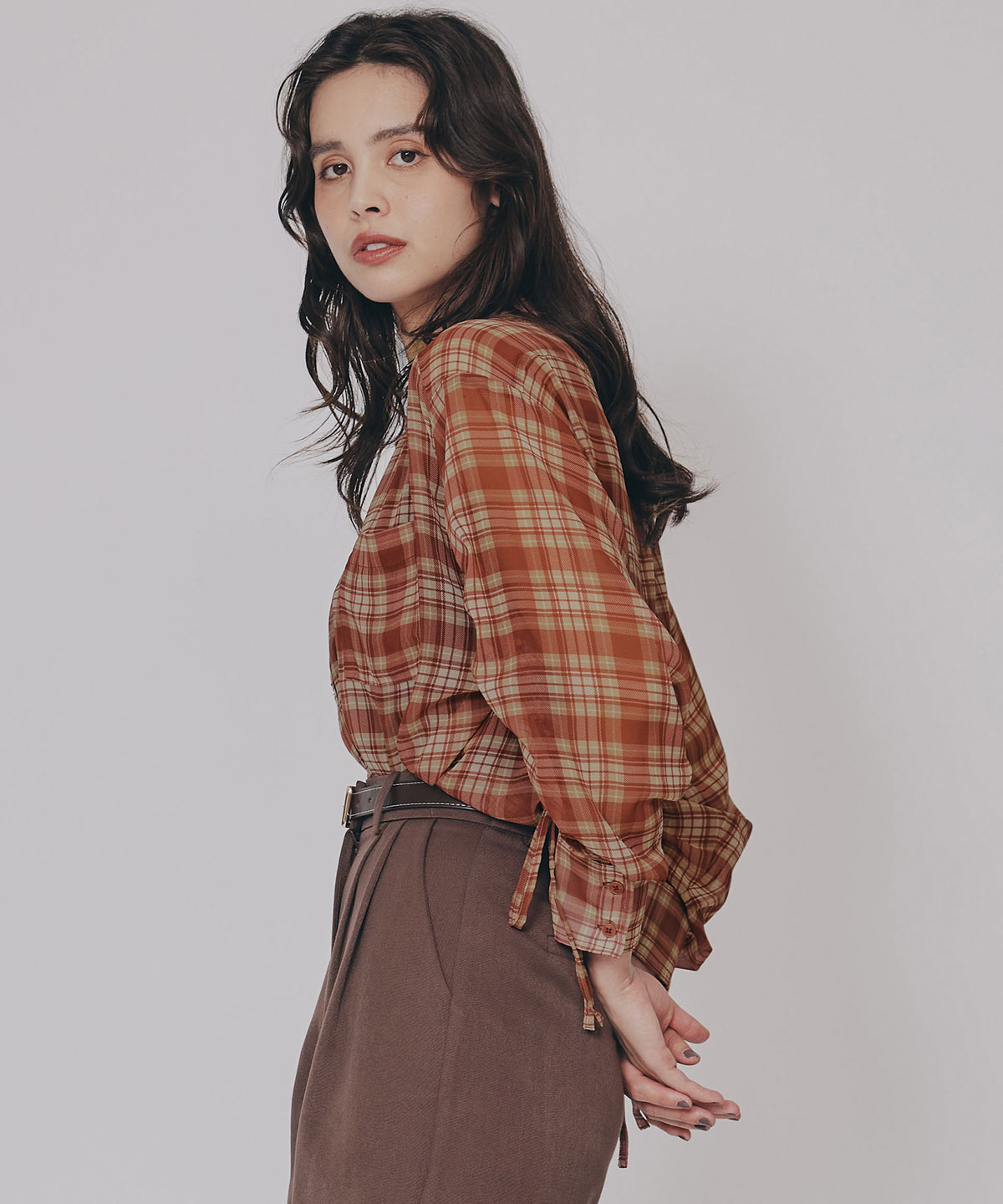 シアーチェックドロストスリーブシャツ
