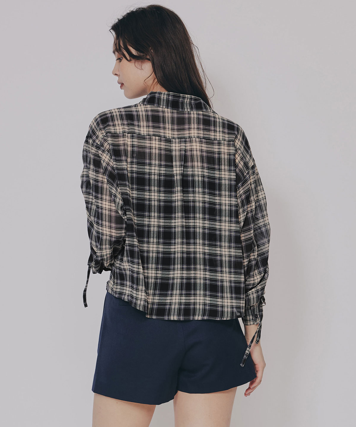 シアーチェックドロストスリーブシャツ