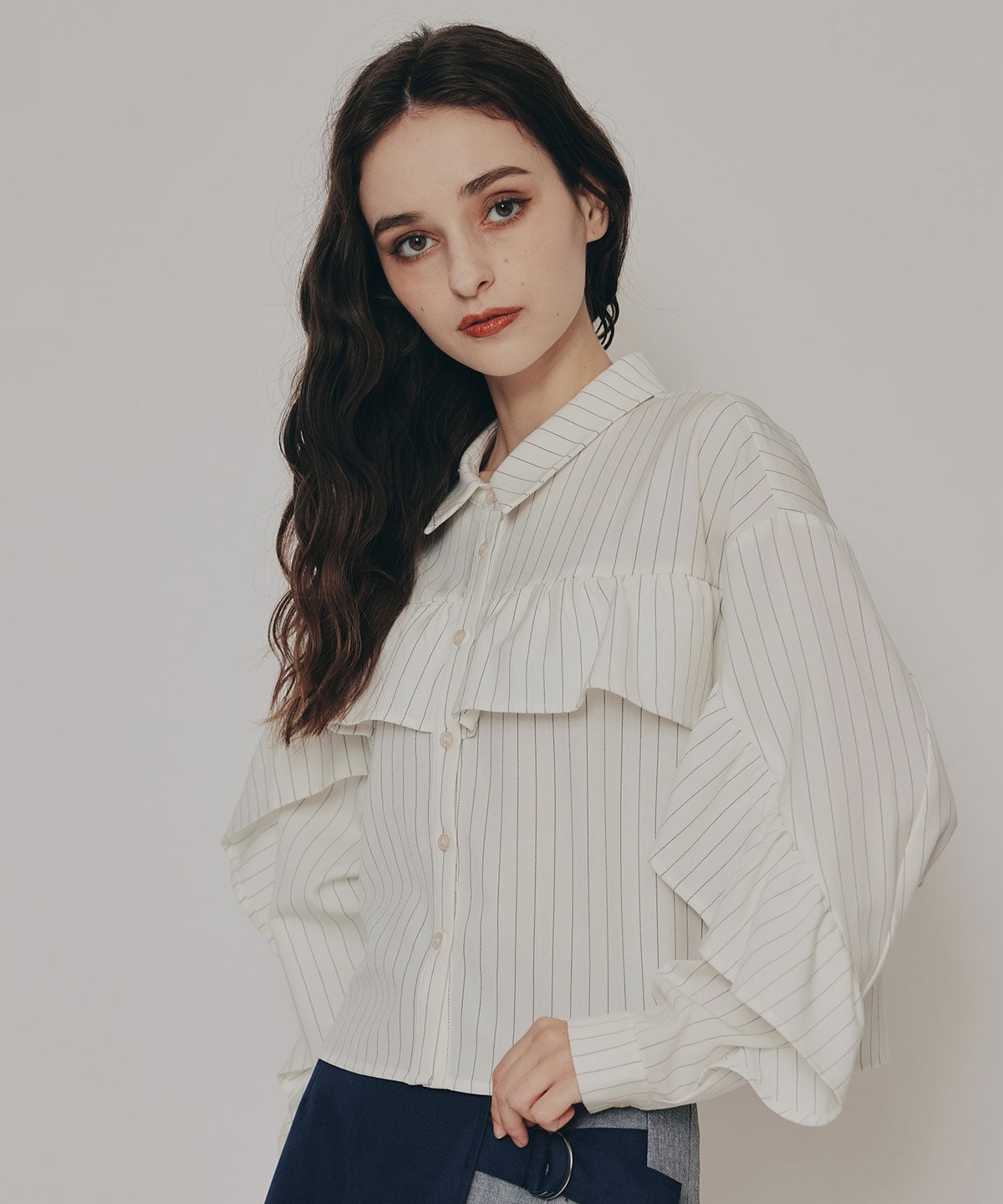 フリルラインストライプブラウス